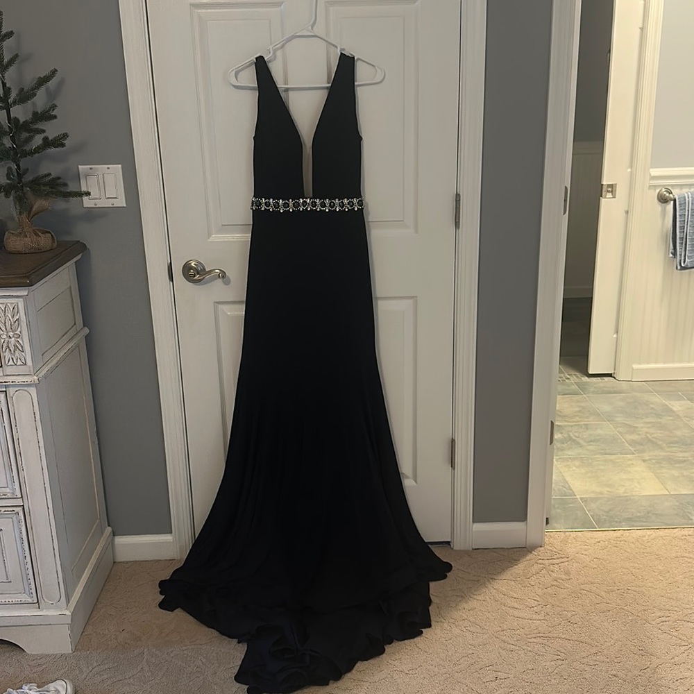 navy blue Jovani prom dress